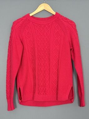 J.Crew Cotton Cable Knit Fisherman Crewneck Sweater Women Red Size S NEW